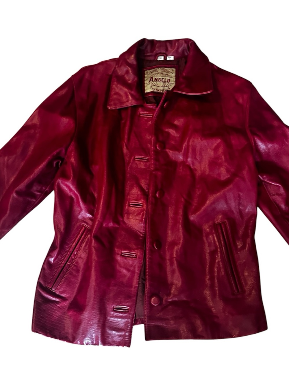 Angelo Vintage Red Leather Button-Front Jacket - Size 2X